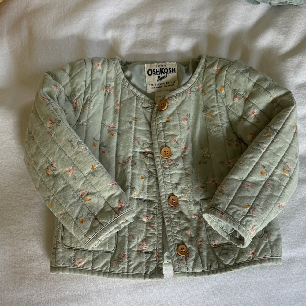 OshKosh B'gosh Light Green Floral Kids Puffer Jacket